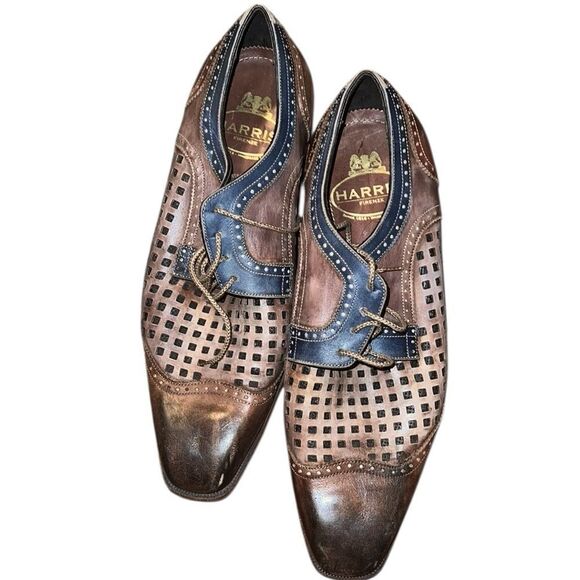 Harris Firenze Brown and Blue Men's Dress Shoes 8 - Picture 1 of 6